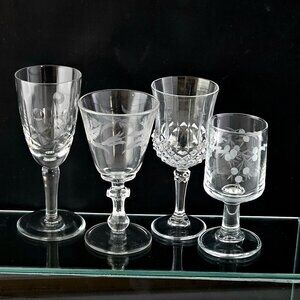 Decorative Cut Glass Liquor Cocktail Cordial Glasses (4) Collection mismatched